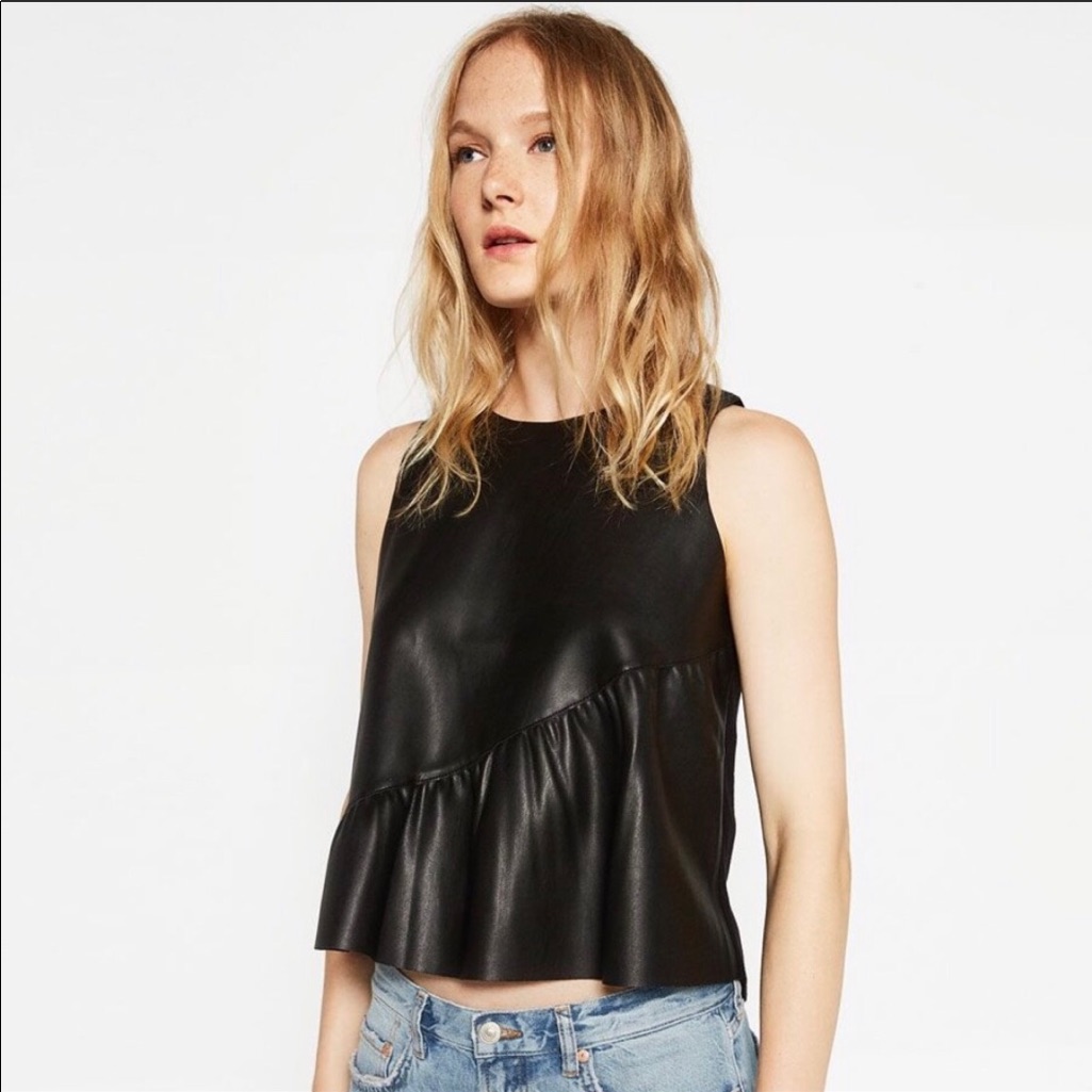 Zara Leather Knit Top Sz S